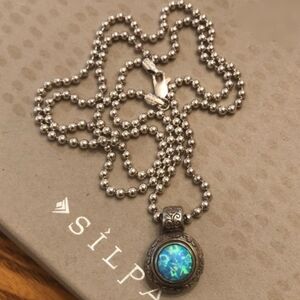 Vintage Silpada Sterling Silver Blue Opal Pendant Bead Ball Necklace